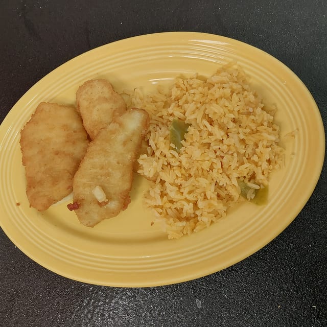 Kid’s Chicken Tenders and Rice.