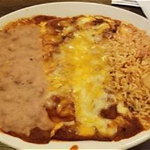 Kid’s Enchilada, Rice and Beans.