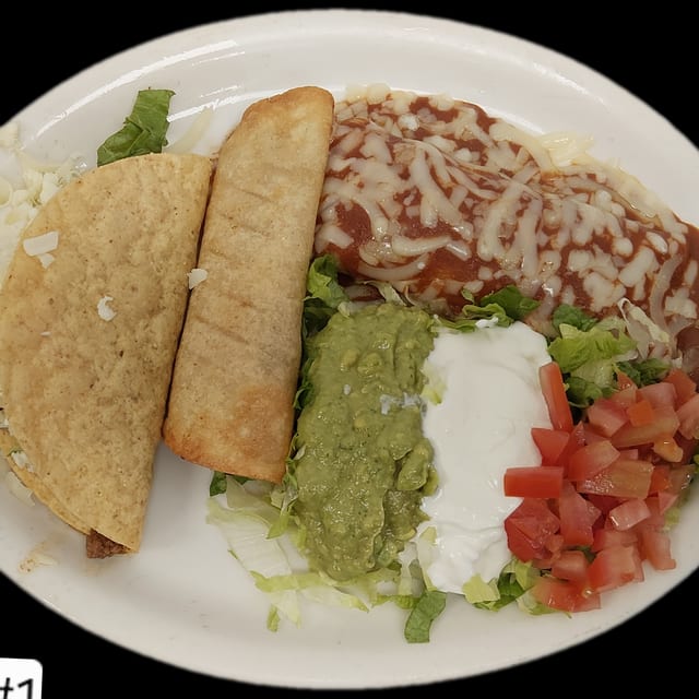 L8. Enchilada, Flauta, Taco and Guacamole Salad.