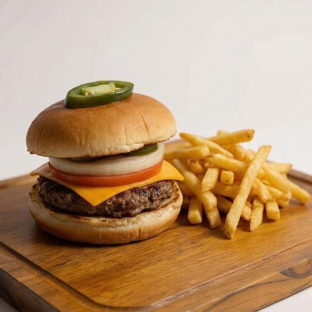 Hamburger with Jalapeño.
